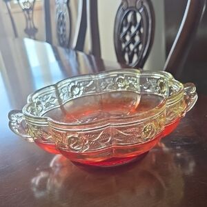 Vintage Jennette Amberlinna Elegant Glass Bowl with Floral Design